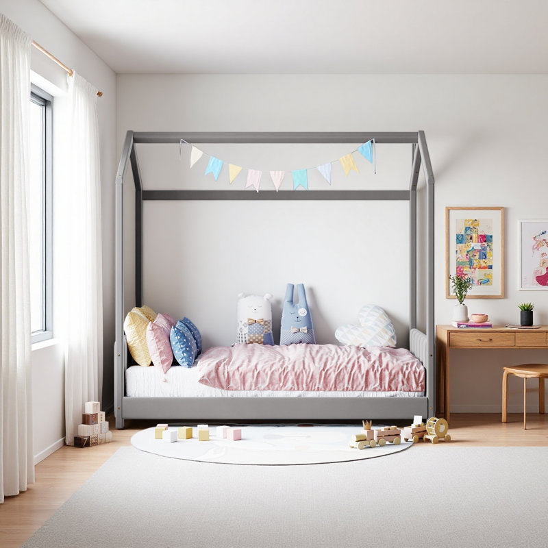 Twin Size Velvet House Bed Wood Bed