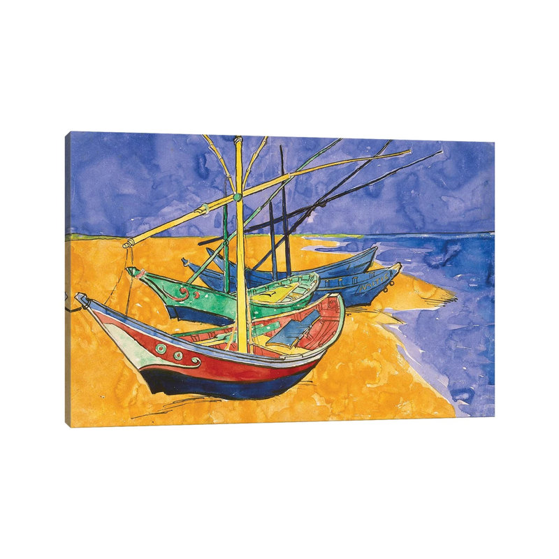 Fishing Boats On The Beach At Saintes-Maries-de-la-Mer (State Hermitage Museum, Saint Petersburg, Russia) by Vincent Van Gogh - Wrapped Canvas Print
