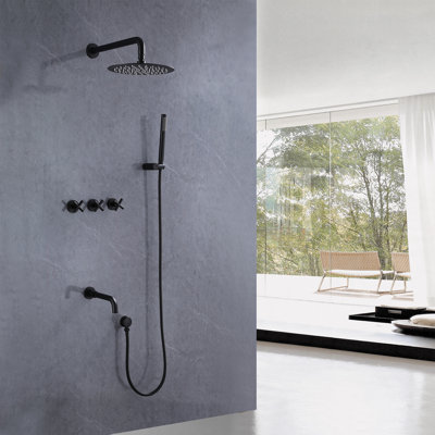 13.78" Wall Mounted Thermostatic Complete Shower System with Rough-in Valve