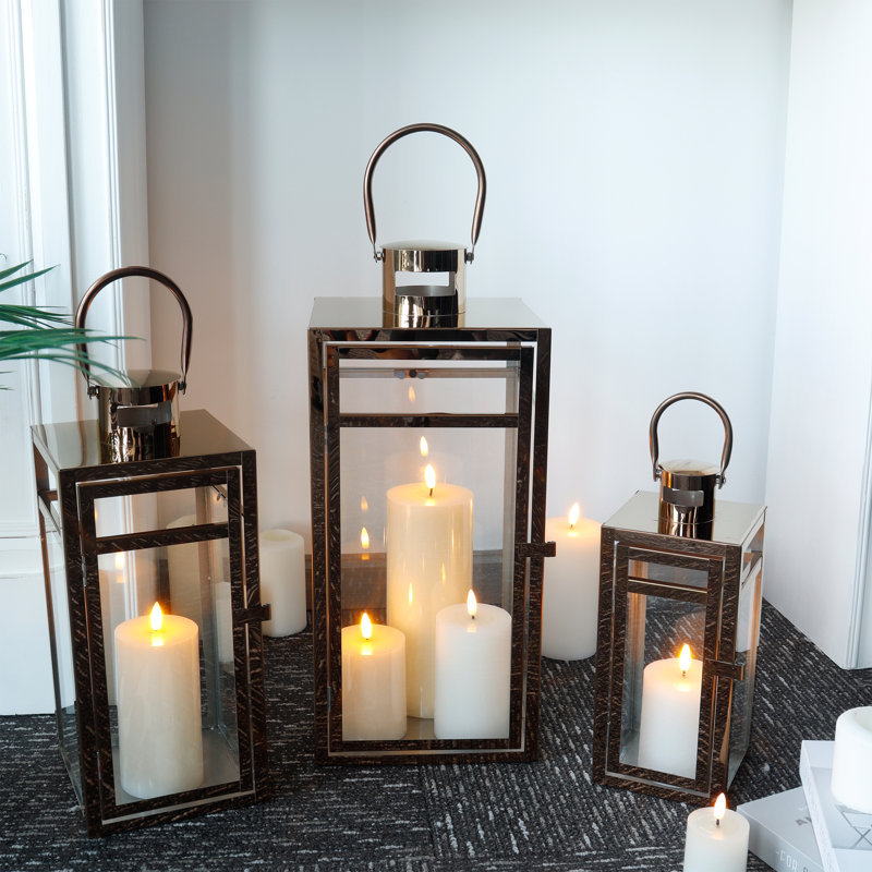 Metal Tabletop Lantern, Rose Gold