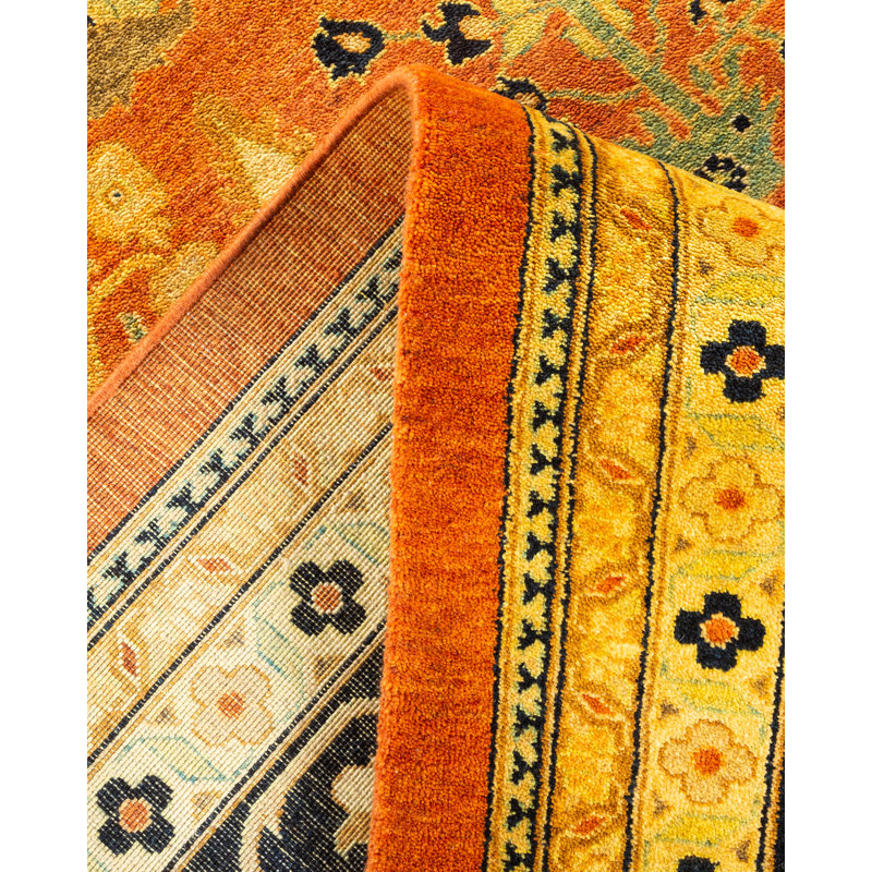 Tapis unique en laine noué à la main de style années 1990 de 9 pi 2 po x 11 pi 10 po Watlington - orange / noir / beige Watlington