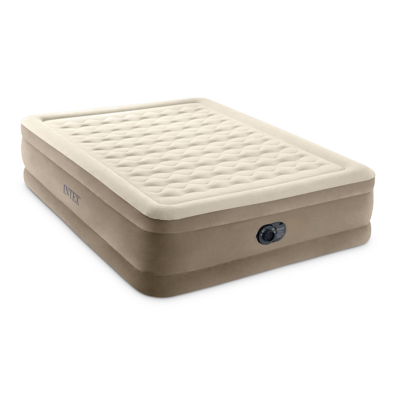 Queen Beige Raised Air Mattress with Built-in Pump