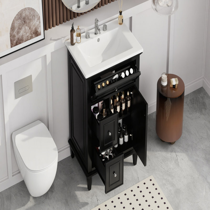 Meuble-lavabo 24 po avec lavabo, meuble-lavabo avec un tiroir rabattable et deux tiroirs, tablette réglable, bois massif et panneau de fibres à densité moyenne