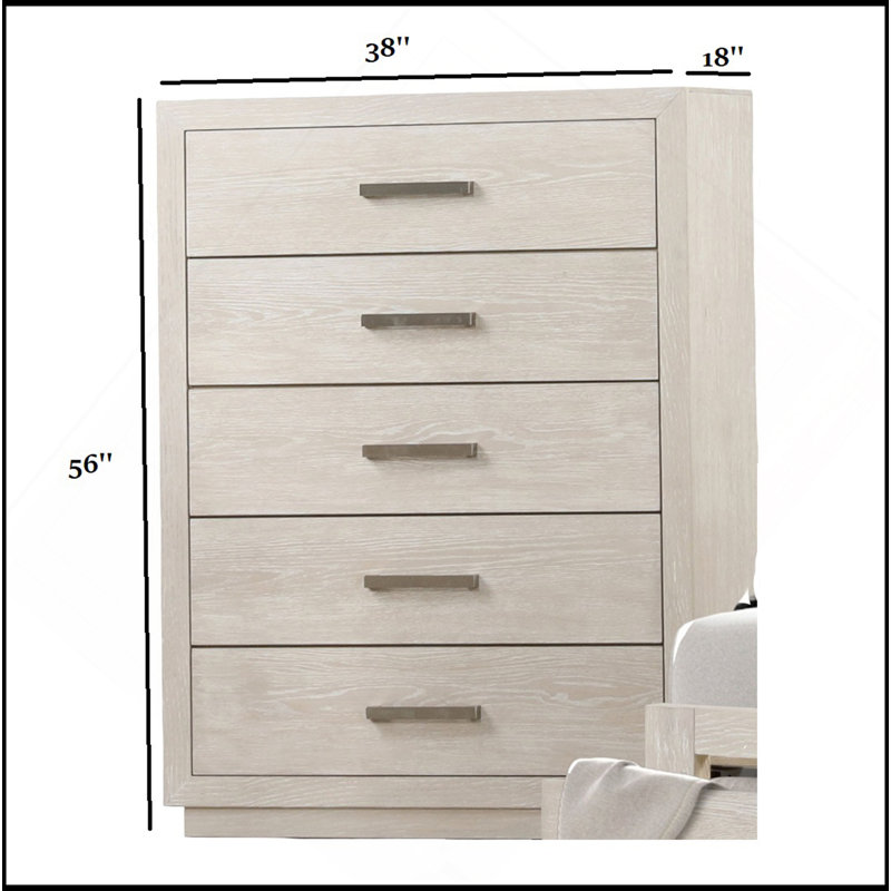 Commode de style transitionnel 1 pièce avec glissières latérales en métal et tiroirs en queue d'aronde gris clair