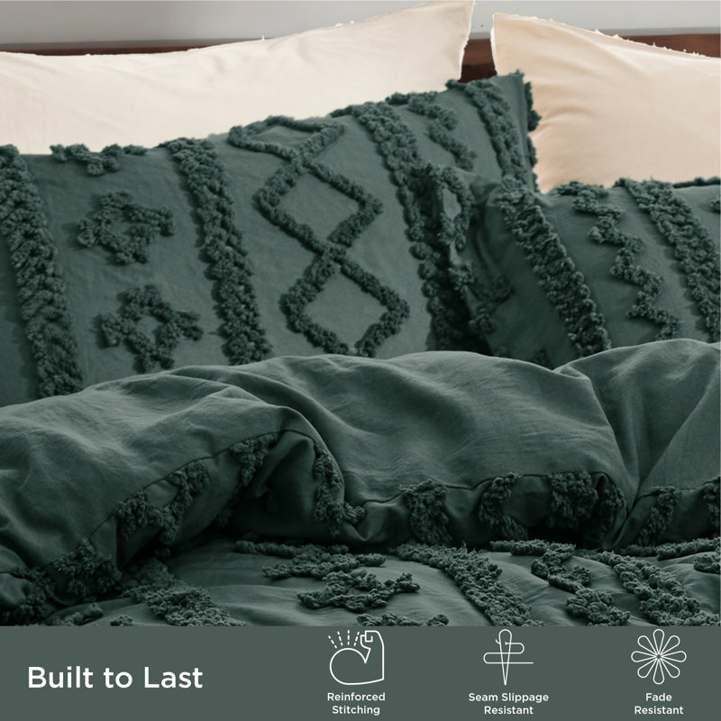 Ensemble d'édredon en microfibre toutes saisons, Édredon double + 2 taies décoratives standards, Vert foncé