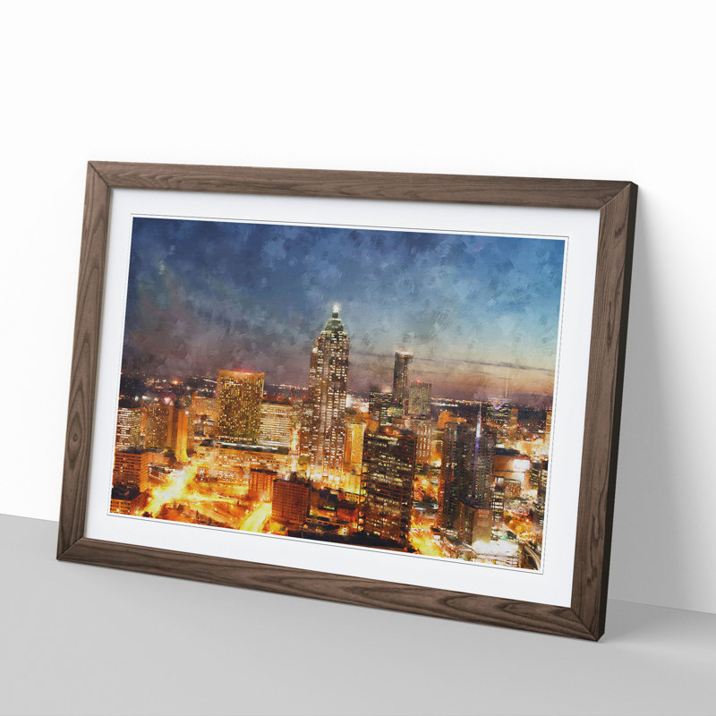 Atlanta Georgia Skyline - Picture Frame Painting, Walnut Framed, 27cm H x 36cm W x 2cm D