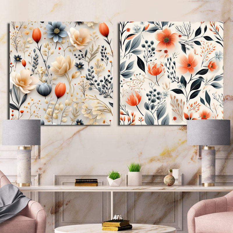 Sudbury - Ensemble de 2 collages carrés floral et botanique, H 30 po x l 61 po, Toile tendue