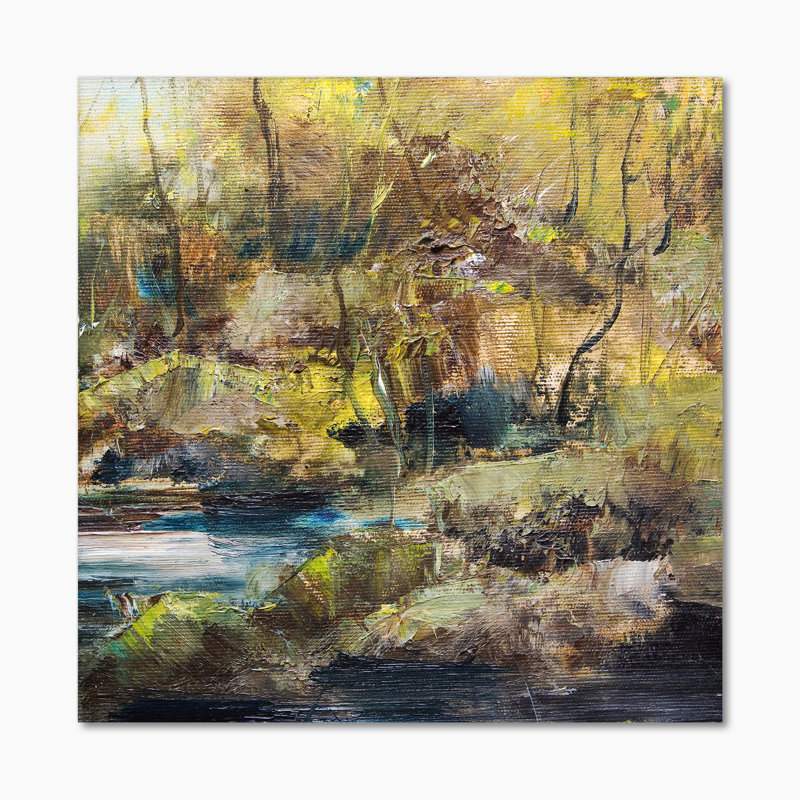 Illustration de paysage de rivière d'été IV - œuvre d'art traditionnelle sur toile, H 30 po x l 30 po x P 1 po, Toile tendue