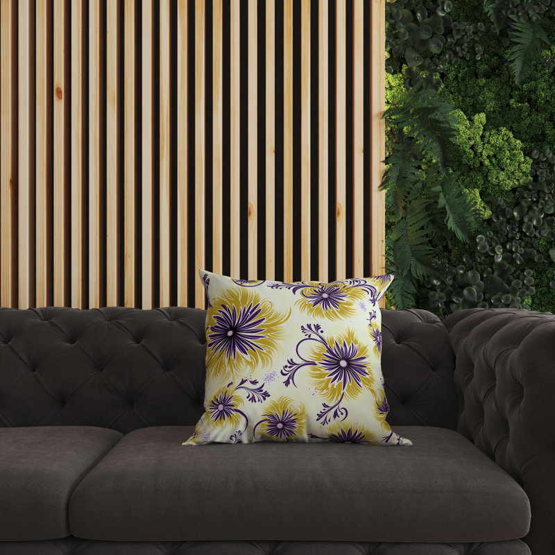 Yellow and Purple Floral Reversible Square Throw Pillow