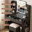 Vanity Desk with Mirror and LED Lights, Makeup Vanity Table with 3 Lighting Color, Adjustable Brightness, Vanity Table with 2 Drawers, Side Storage, for Bedroom-278943528-293978597