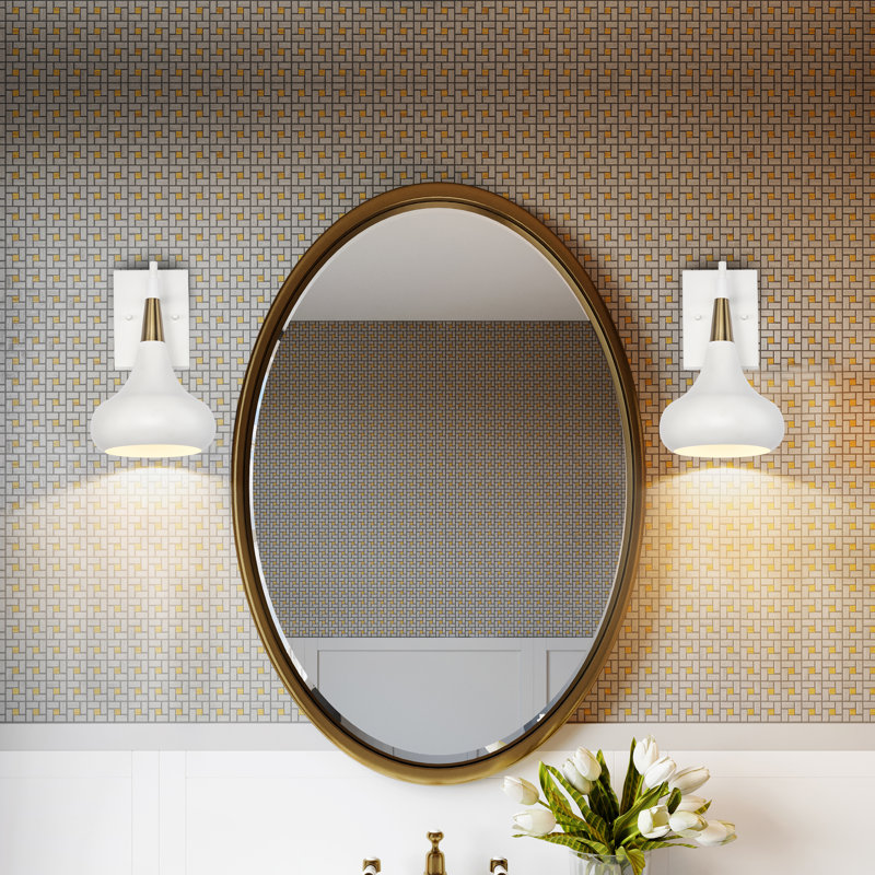 Armed Sconce, Matte White / Burnished Brass Collar