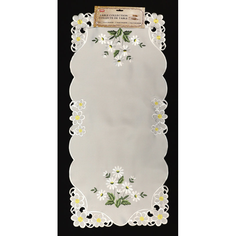 (16 x 36 po) Tapis de couloir brodé - blanc / marguerite, L 36 po x l 16 po