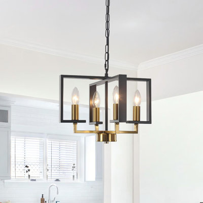Lustre géométrique moderne noir et or à 4 lumières, luminaire/lustre à intensité variable de style campagnard pour îlot de cuisine, salle à manger et entrée.
