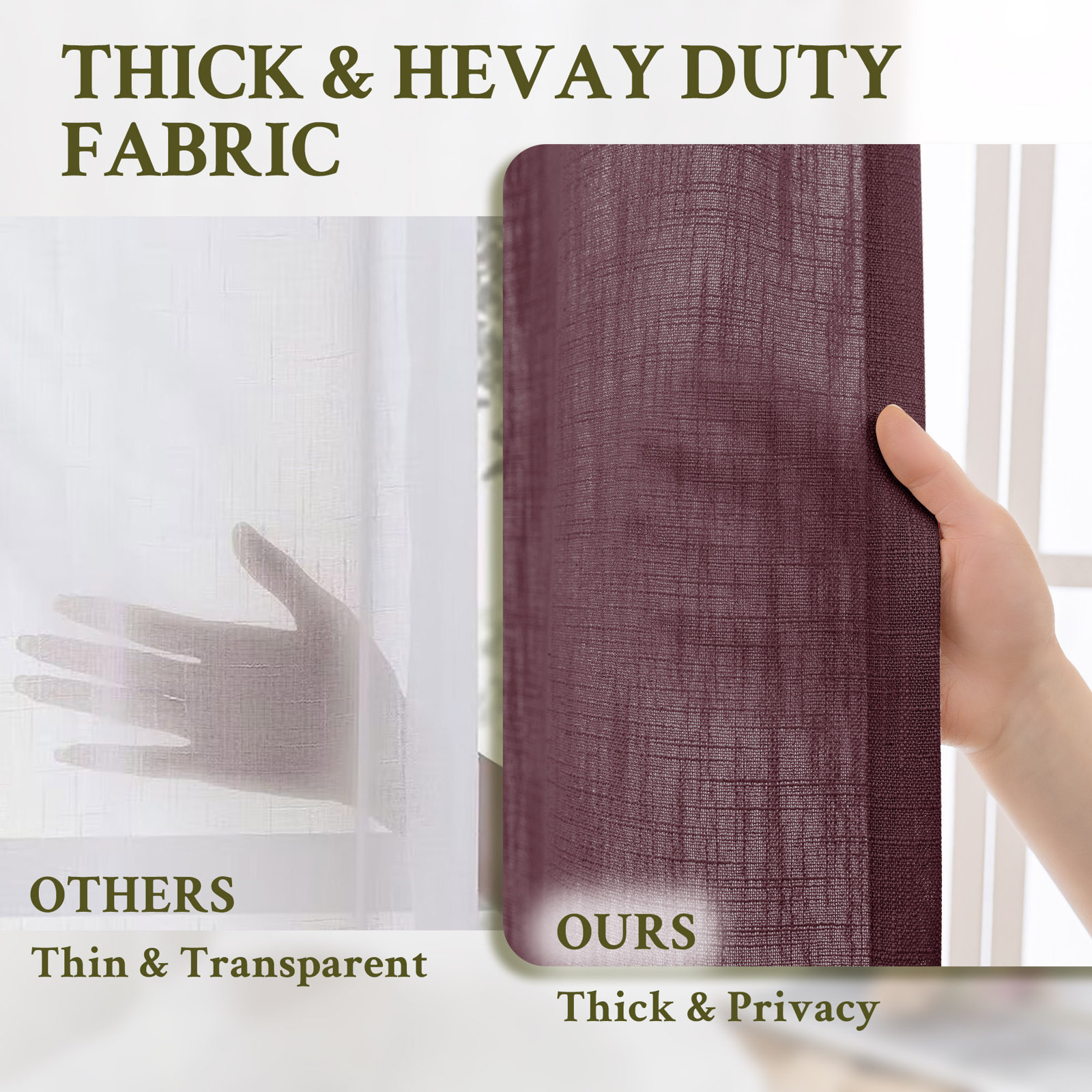 Kambi Semi-Sheer Linen Blend Curtain Set, 52" W x 108" L, Maroon