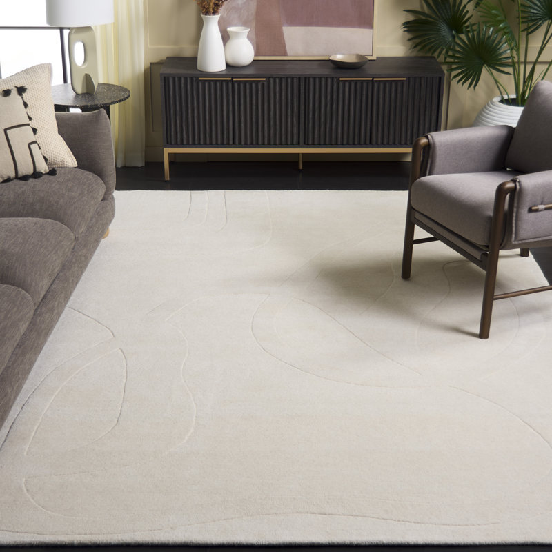 Laine touffetée à la main Rodeo Drive 479; Tapis abstrait en coton ivoire, Rectangle 8 pi x 10 pi