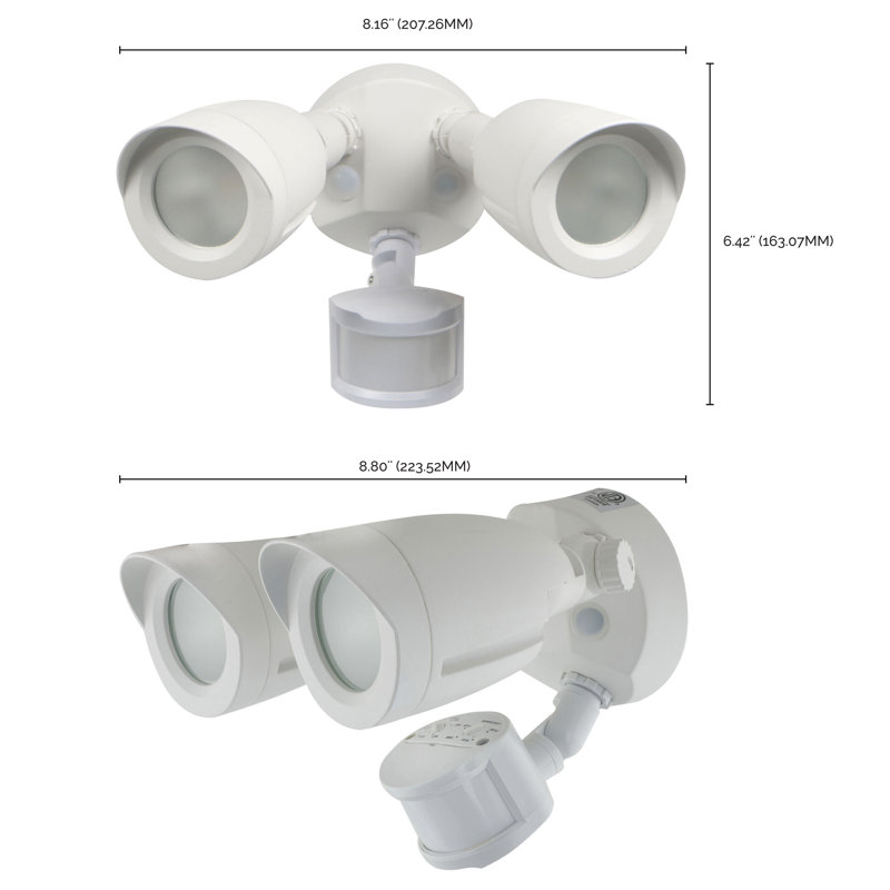 LED Security Light - Dual Head - Motion Sensor Included - Bronze Finish - 4000K, White