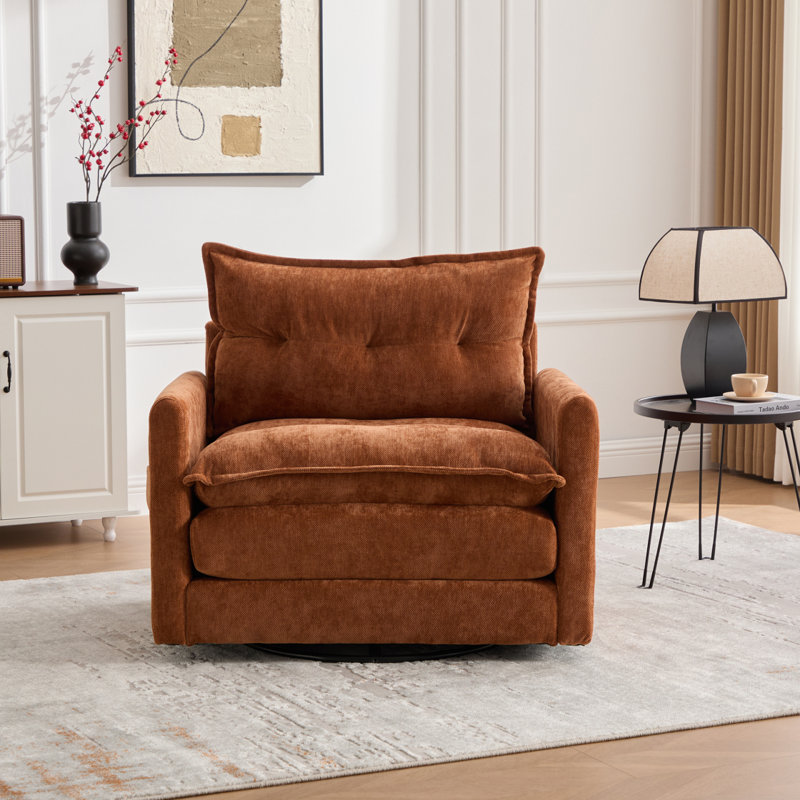 UNITED WE WIN Swivel Barrel Chair - Mid Century Modern Chair, Thick Padded Arm Chair With Solid Metal Base, Comfortable Single Sofa Chair, Swivel Accent Chair For Living Room Bedroom