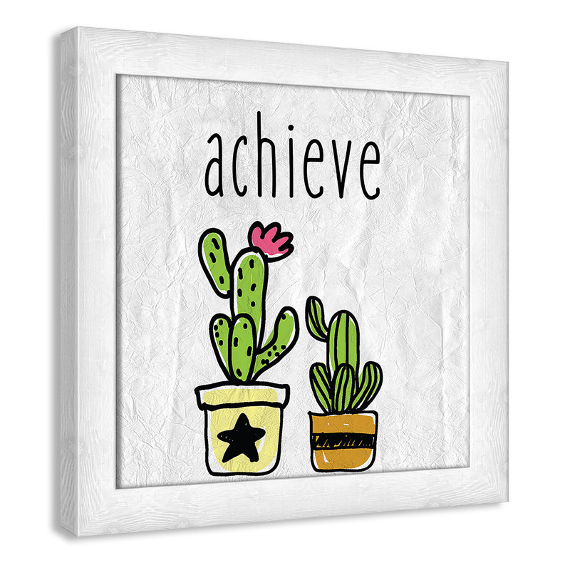 Impression sur papier Cacti C, Encadré plat à grain de bois blanc, H 12 po x l 12 po x P 0,6 po