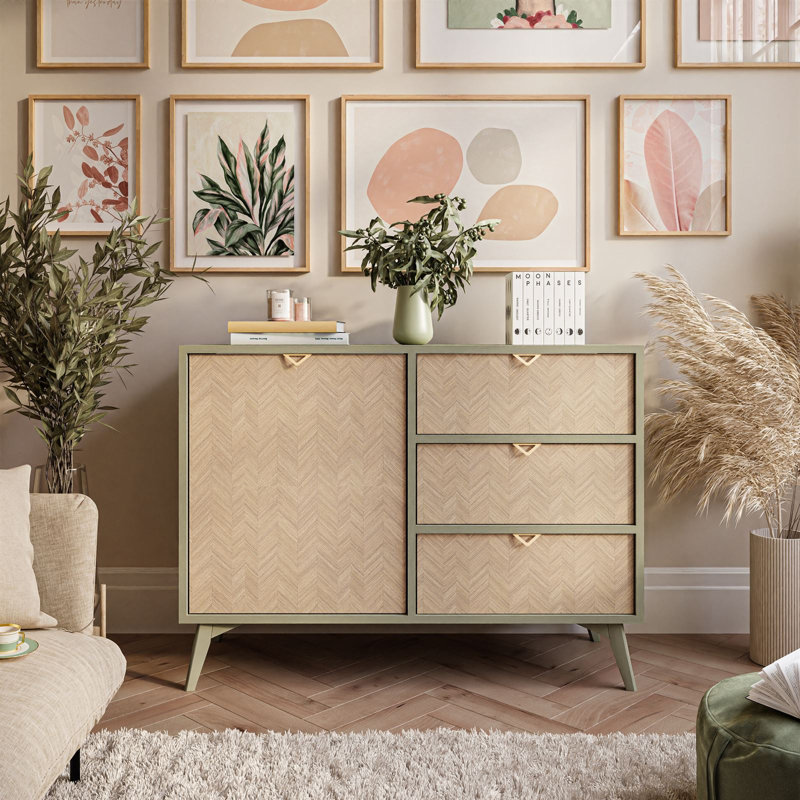 Dalla 106cm W 3 - Drawer Chest of Drawers, Scandi Herringbone Pattern