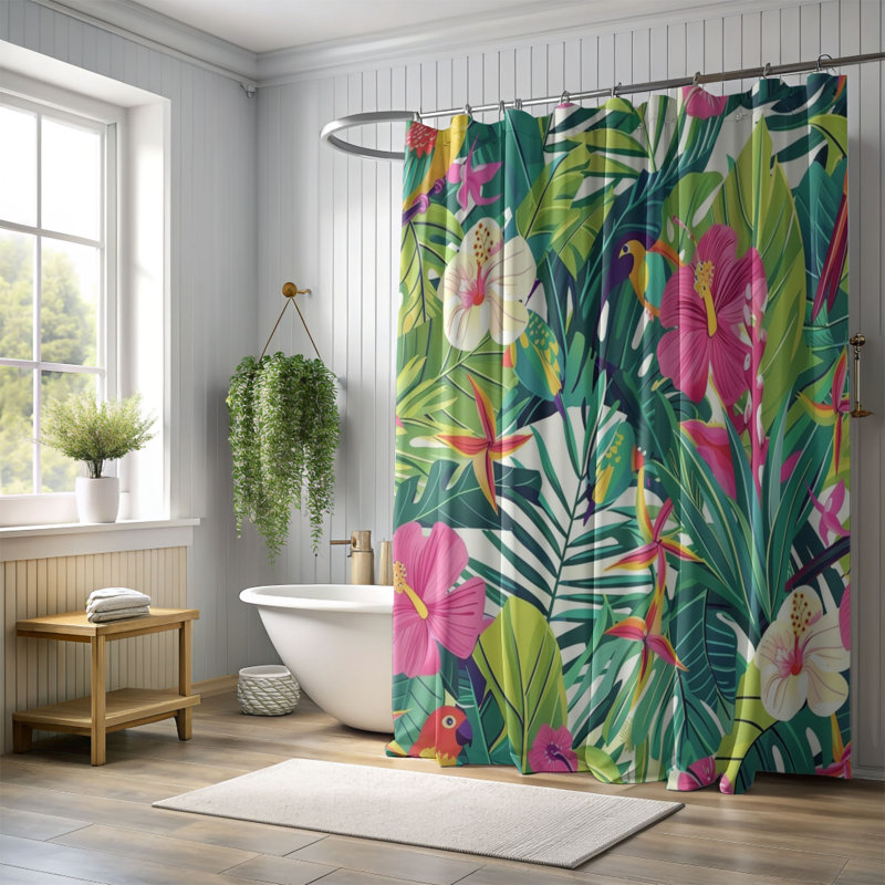 Palm Summer - Rideau de douche Premium, H 74 po x l 71 po