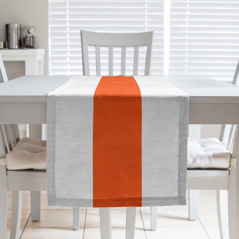 Philadelphia Table Runner, White/Orange/White, Cotton Blend, 102" x 58"
