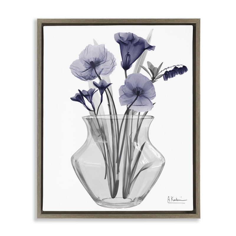Art mural encadré «Enlightened Expression Blue Flowers Black» par Albert Koetsier, H 21 po x l 17 po
