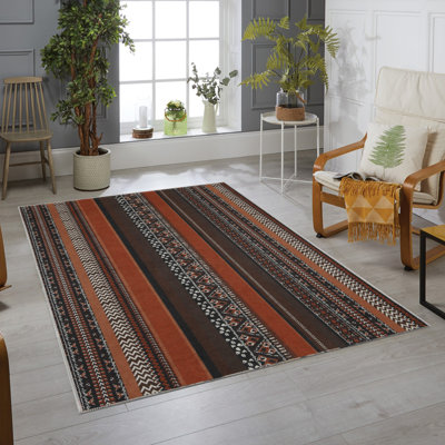 Premium Woven Carpet, 5.2 x 7.5 ft, 100% Polyester, Antibacterial, Non-Slip Underside, 0.3 in Pile Height | Machine Washable, 3D Digital Print | Perfect for Living Room, Bedroom & Office Décor
