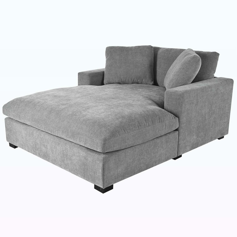 Classic Design Oversized Lounge Chaise Chair, Gray Polyester