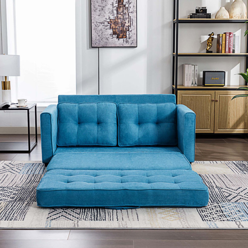 59.4'' Upholstered Sleeper Sofa, Blue Chenille
