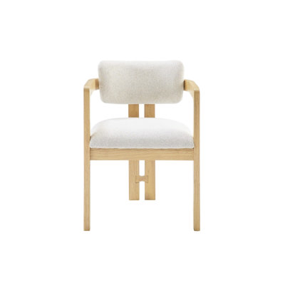Modern Dining Arm Chair, 1 Piece, Plywood And Rubberwood, Fluted Base Design With Texture, Soft Seating, Curved Arms, Neutral Upholstery, Ideal For Ro
