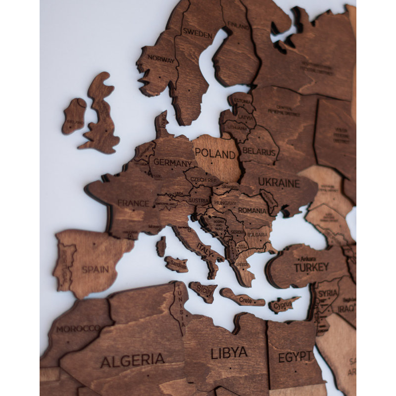 Carte du monde en bois 3D chêne
