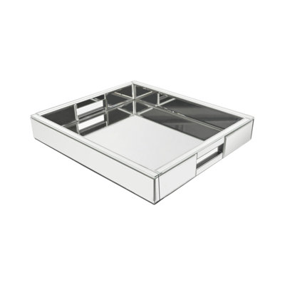 16" Silver Mirrored Glass Serving Tray With Handles