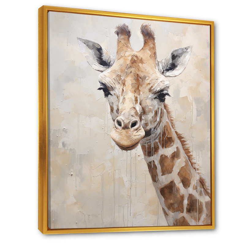 Minimalisme, girafe beige - impressions sur toile, Cadre flottant doré, H 32 po x l 24 po x P 1 po