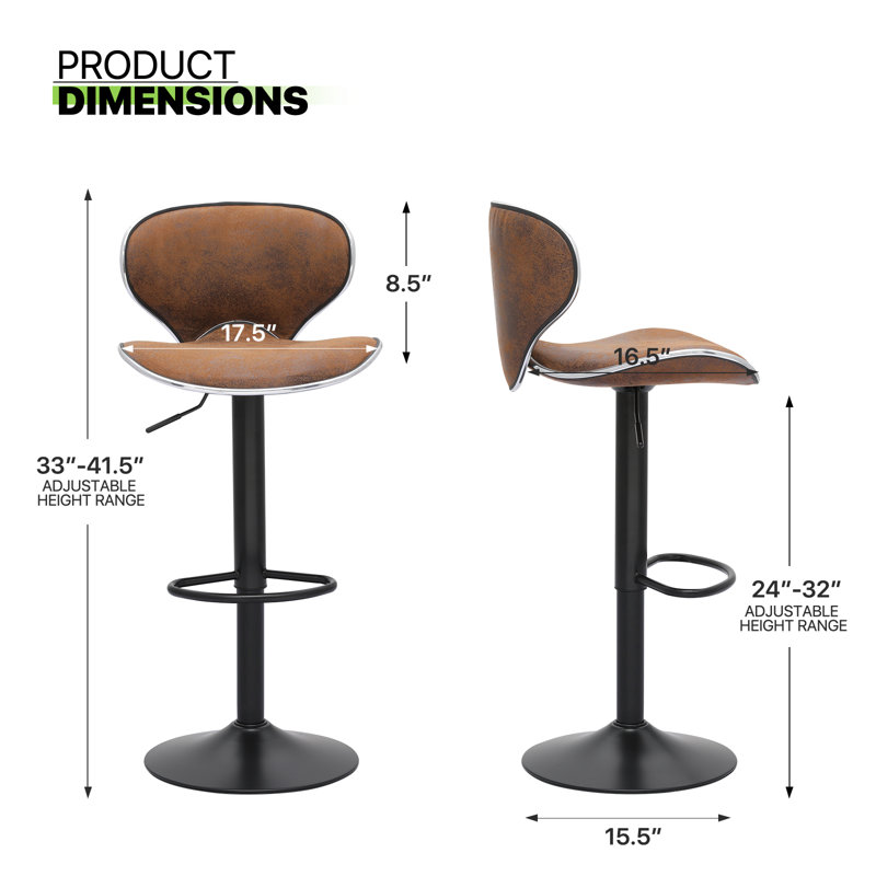 Enyeart Swivel Adjustable Height Bar Stool, Coffee Leather