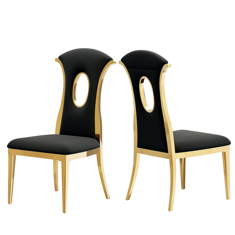 Black And Gold Dining Chairs With Open Back, Black/Gold, 2