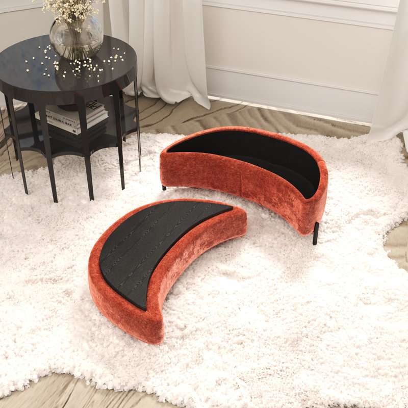 Repose-pieds en chenille avec rangement, Terracotta