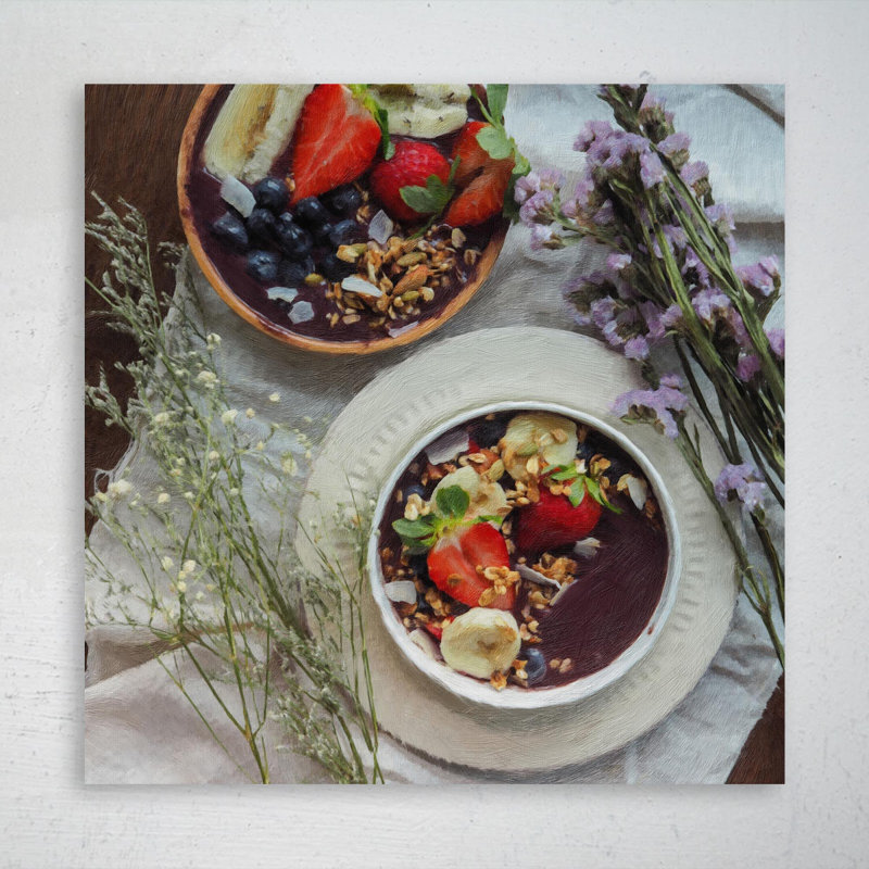 Assortiment de fruits dans un bol en céramique blanche - 1 pièce, impression d'art graphique rectangulaire sur toile tendue
