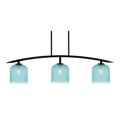 Kurve 3 Light Island Light Shown In Matte Black Finish With 7" Turquoise Textured Glass