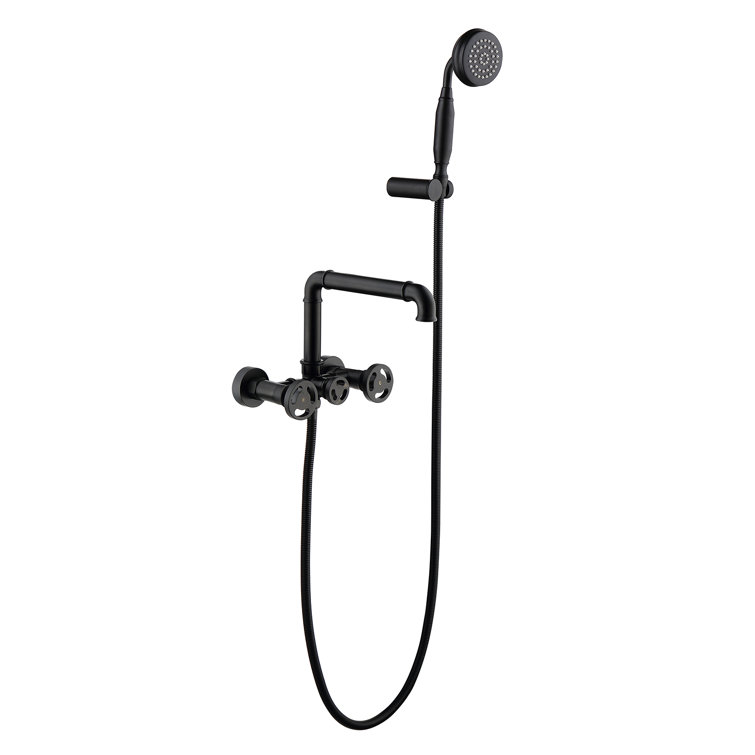 3 Handle Wall Roman Tub Faucet with Diverter