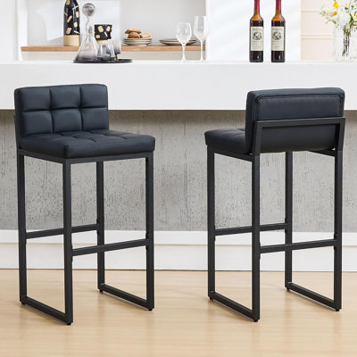 Tabouret de bar rembourré à dossier bas avec structure en métal épaissie pour îlot de cuisine