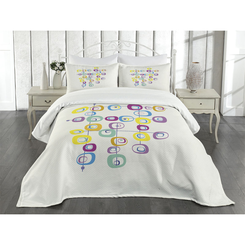 Ambesonne Mid Century Bedspread Set Cool and Crazy Art Multicolor, King Bedspread + 2 Standard Shams