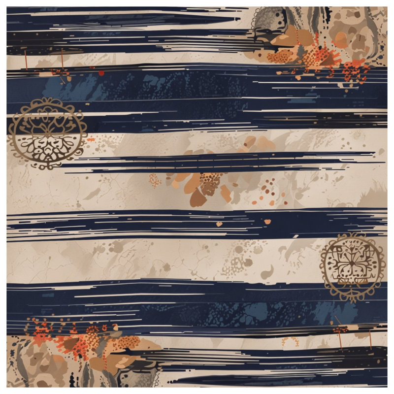 Tapis de bain à rayures bleu marine et beige, L 24 po x L 17 po