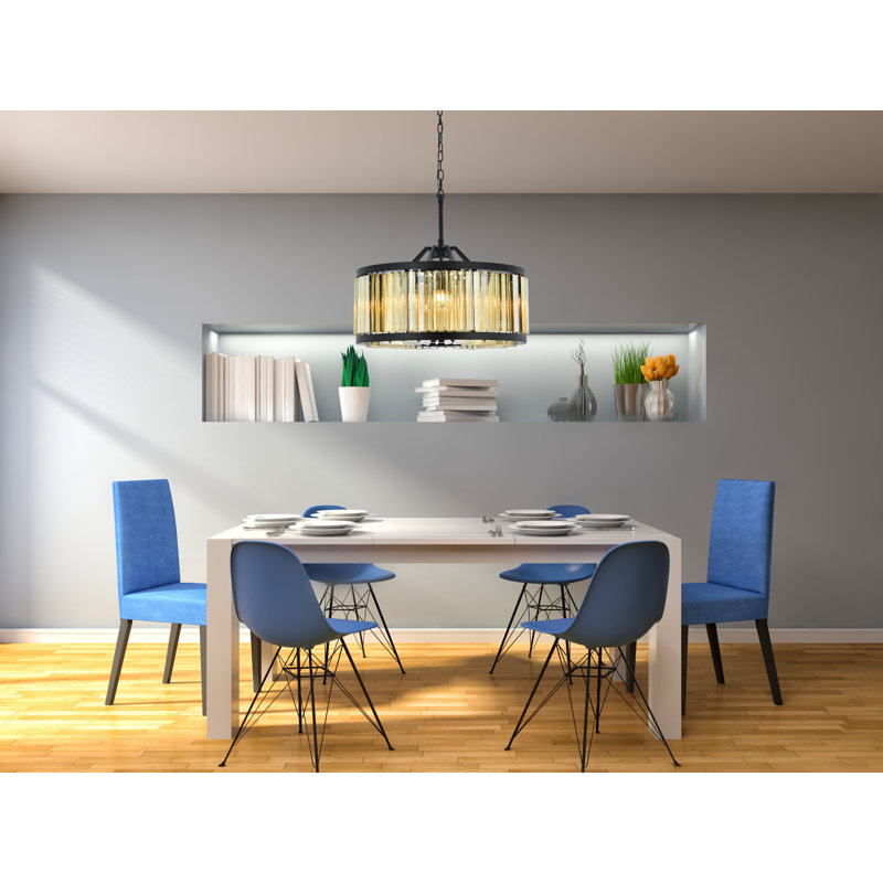 Dorinda 8 - Light Drum Chandelier, Matte Black, Golden Teak (Smoky)