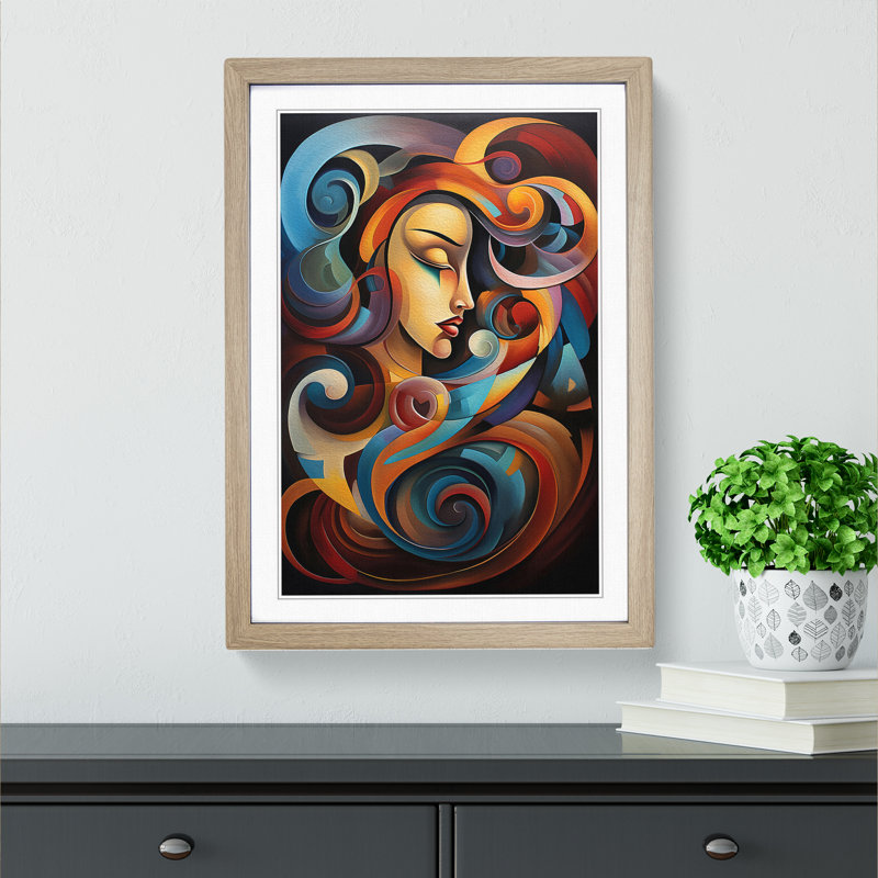 Aquarius Zodiac Abstract - Framed Print, 46cm H x 34cm W x 2cm D, Oak Framed