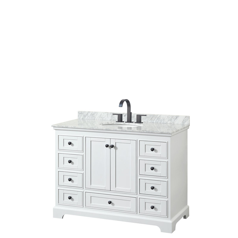 Deborah 48'' Single Bathroom Vanity with Marble Top, White, Matte Black