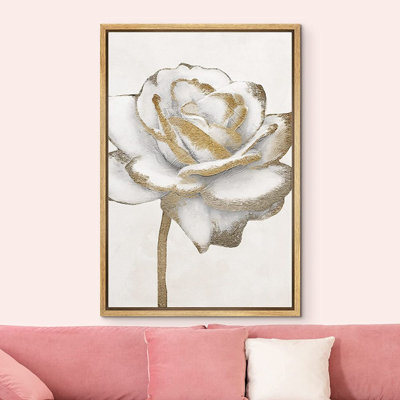 Idea4Wall, impression sur toile murale or blanc, gros plan, jardin, rose, fleur, plante, nature sauvage, illustrations florales, art moderne, maison de campagne rustique, détente / calme pour le salon, la chambre à coucher, le bureau
