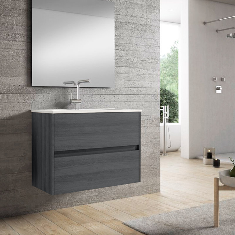 Alba 80cm Basin Set - 80cm Basin & 2 Drawer Basin Unit, Grey Oak
