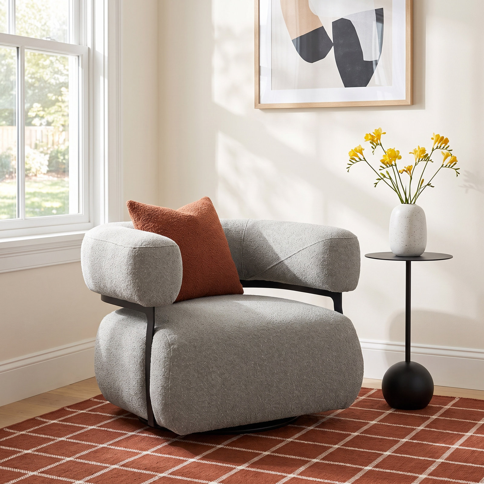 Lize Genuine Leather Swivel Barrel Chair, Torrance Silver