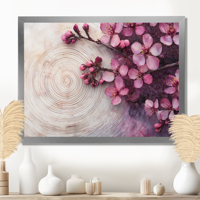 Art encadré de cerisier mauve Muscanell, Argent argent, H 12 po x l 20 po, Cadre flottant