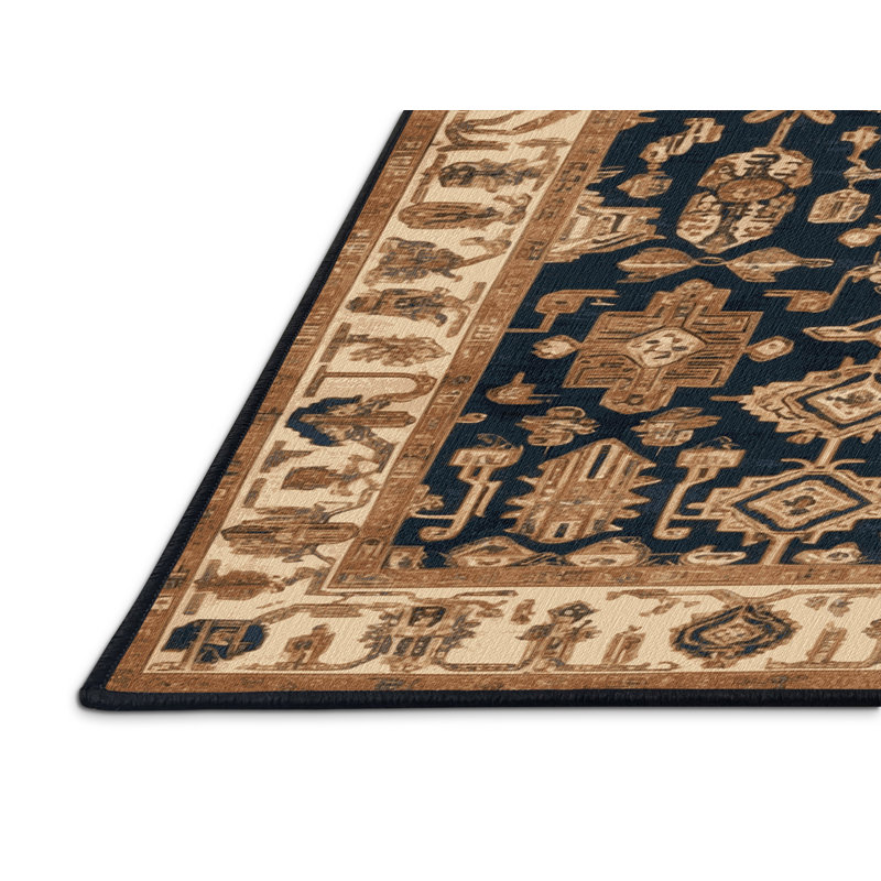 Machine Washable Art Deco Brown Area Rug, Rectangle 7' x 10'